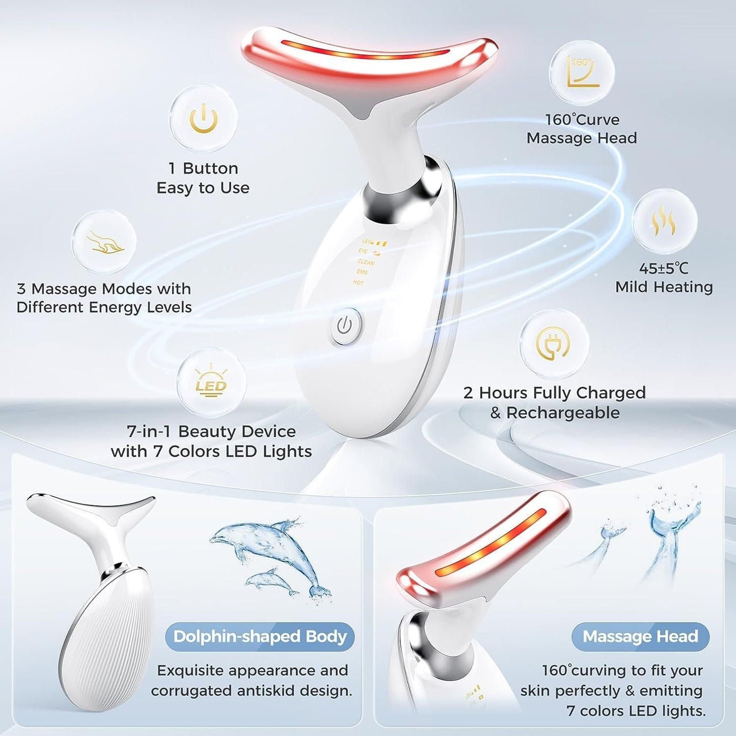7 Colours Led Skin Care Facial Beauty Device with Vibration